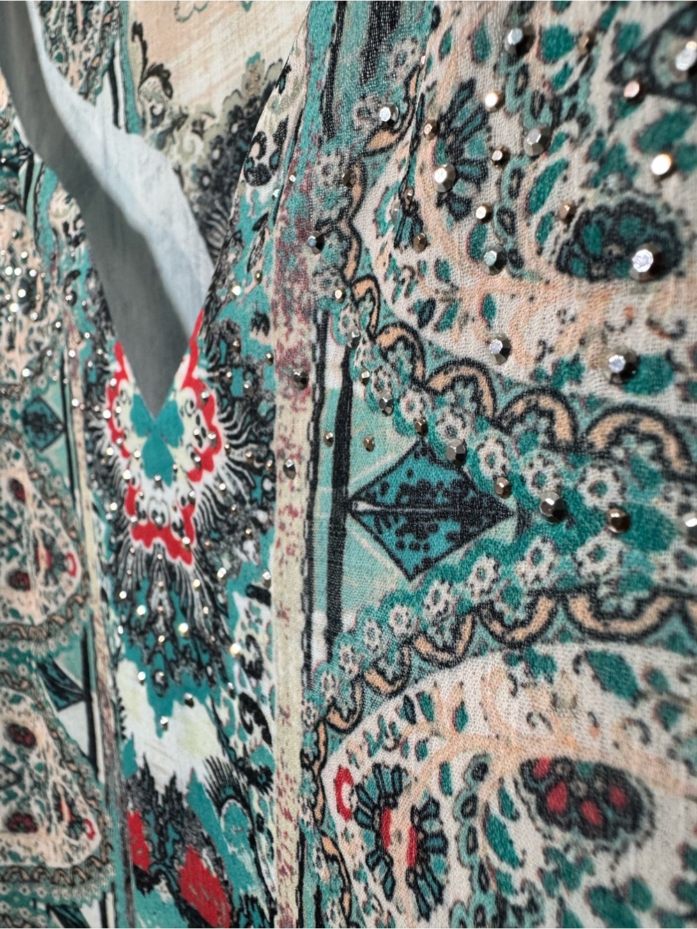 JM Collection Teal Multi-Pattern Open Front Kimono - Picture 12 of 12